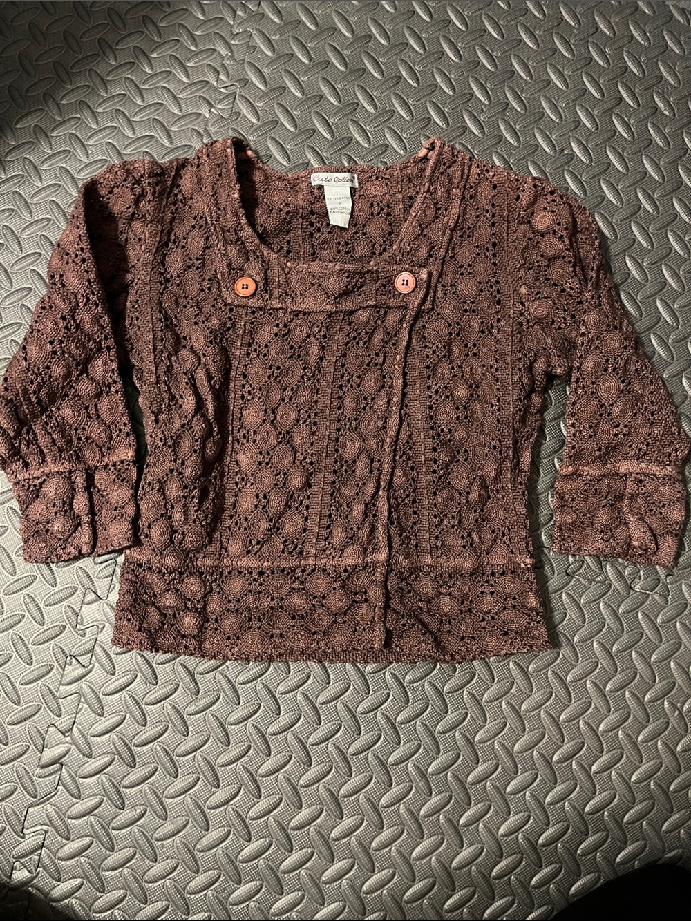 Eyelet Knit Chocolate Brown Cardigan Sweater